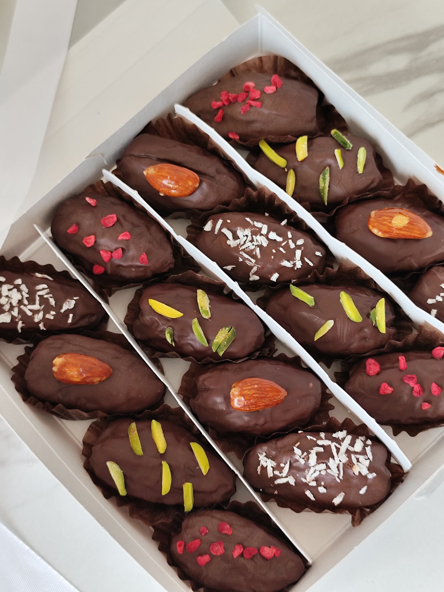 Almond Praline Dark Chocolate Dates